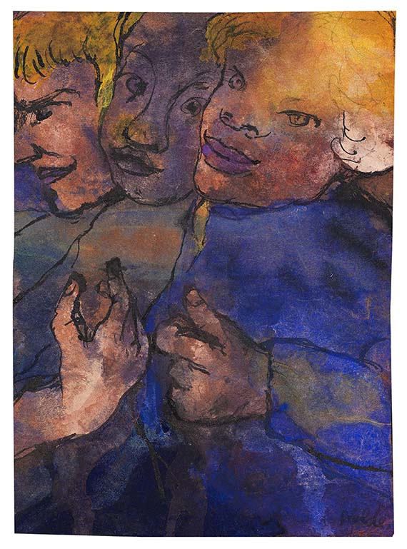 Emil Nolde - Drei Halbfiguren mit gelbem Haar und blauer Kleidung