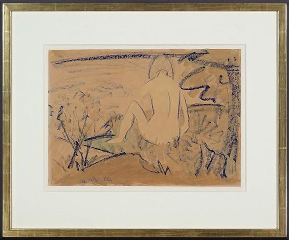 Otto Mueller - Sitzender Rückenakt am Ufer (Sitzende am Teich / Am Seeufer) - Frame image