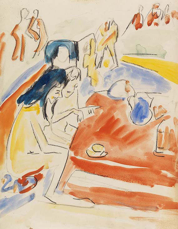 Ernst Ludwig Kirchner - Zwei am Tisch sitzende Mädchen