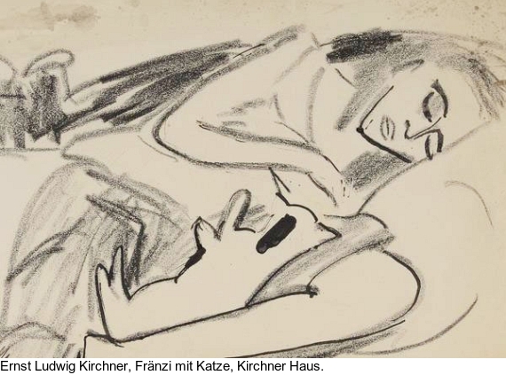 Erich Heckel - Liegendes Mädchen mit Katze (Fränzi) - 