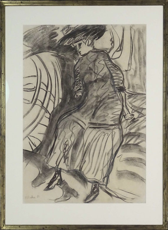 Ernst Ludwig Kirchner - Auf dem Bett sitzendes Mädchen - Frame image