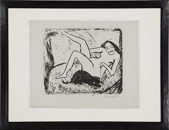 Erich Heckel - Liegendes Mädchen mit Katze (Fränzi) - Frame image