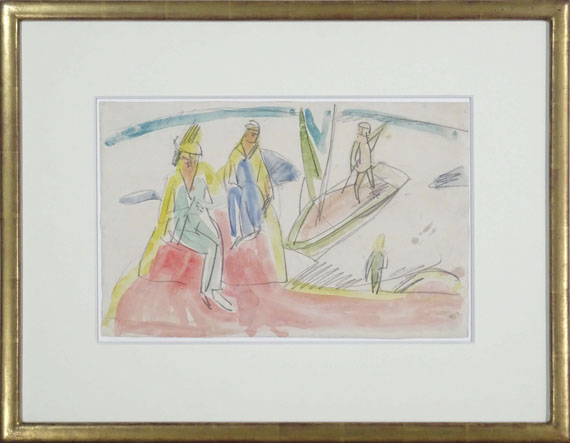 Ernst Ludwig Kirchner - Menschen und Boot am Strand - Frame image