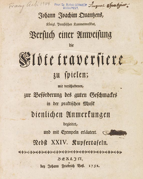 Johann Joachim Quantz - Versuch einer Anweisung die Flöte traversiere zu spielen - 