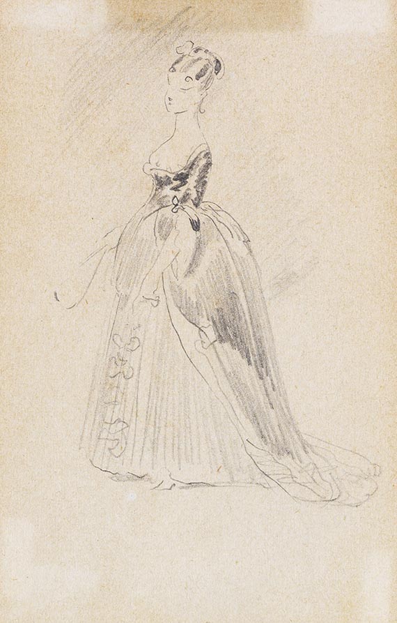 Wilhelm Busch - 5 Bll.: Junge Dame mit Fächer (Bl. 1). Mädchenkopf (Bl. 2). Glatze (Bl. 3). Lehnstuhl am Ofen (Bl. 4). Besen (Bl. 5) - 