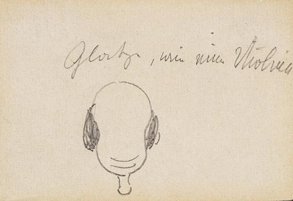 Wilhelm Busch - 5 Bll.: Junge Dame mit Fächer (Bl. 1). Mädchenkopf (Bl. 2). Glatze (Bl. 3). Lehnstuhl am Ofen (Bl. 4). Besen (Bl. 5) - 