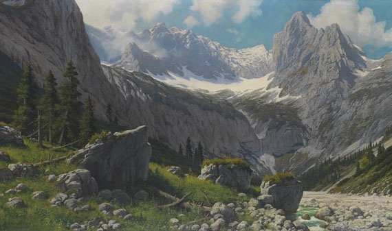 Rudolf Reschreiter - Blick von der Höllentalangerhütte zum Höllentalgletscher und den Riffelwandspitzen