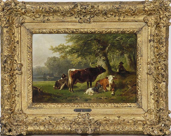 Friedrich Voltz - Weidelandschaft mit Hirtejunge - Frame image