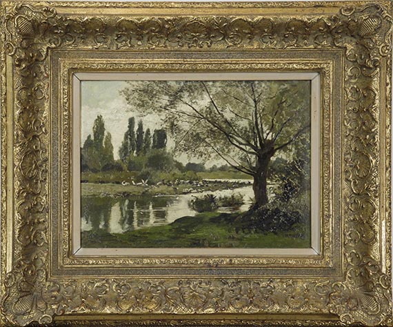 Hermann Baisch - Flußlandschaft mit Vögeln und Weide - Frame image