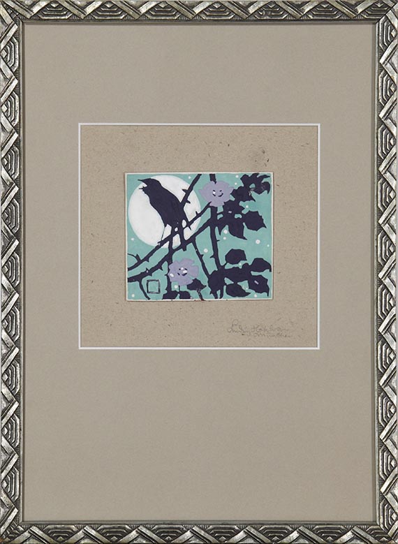 Ludwig Hohlwein - Nachtigall vor Vollmond - Frame image
