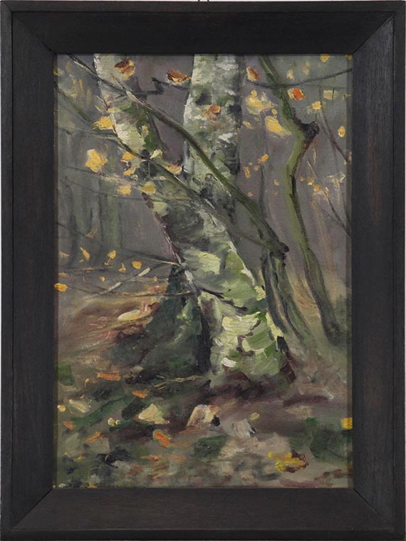 Karl Hagemeister - Waldinneres – Birkenstämme im Herbststurm - Frame image