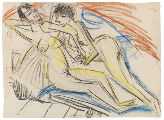 Ernst Ludwig Kirchner - Zwei nackte Mädchen auf dem Bett