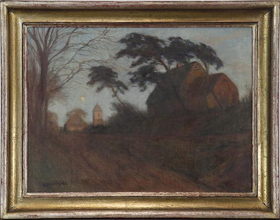 Otto Modersohn - Eingang von Worpswede (Abend in Worpswede mit der alten Schmiede von Struß) - Frame image