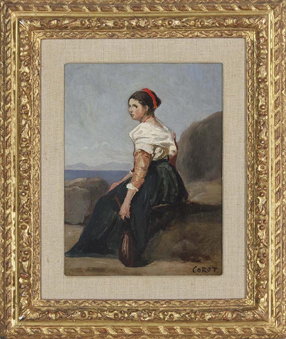 Jean-Baptiste Camille Corot - Femme assise, tenant une mandoline - Frame image
