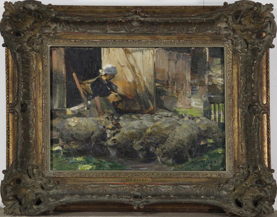 Heinrich von Zügel - Bäuerin mit Schafen - Frame image