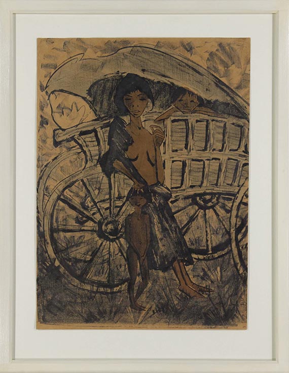 Otto Mueller - Zigeunerin mit Kind vor dem Planwagen - Frame image