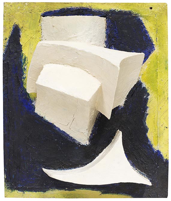 Kurt Schwitters - Ohne Titel (Bewegtes Weiss auf Blau und Gelb) - 