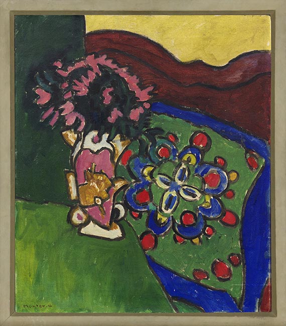 Gabriele Münter - Teetisch mit Blumenvase und Sofa - Frame image