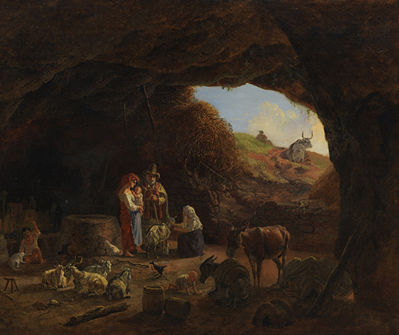 Heinrich Bürkel - Italienische Hirtenfamilie in der Felsenhöhle