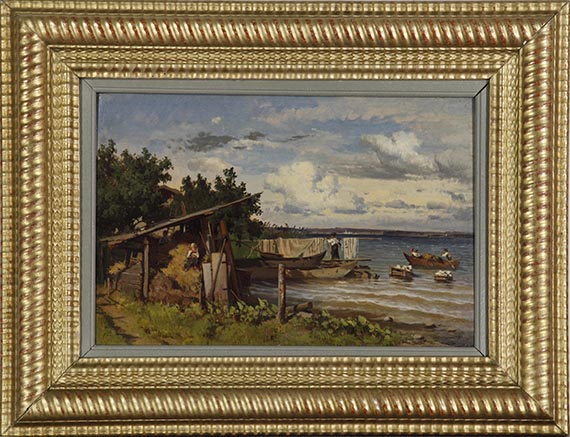 Adolf Heinrich Lier - Fischer am Seeufer - Frame image