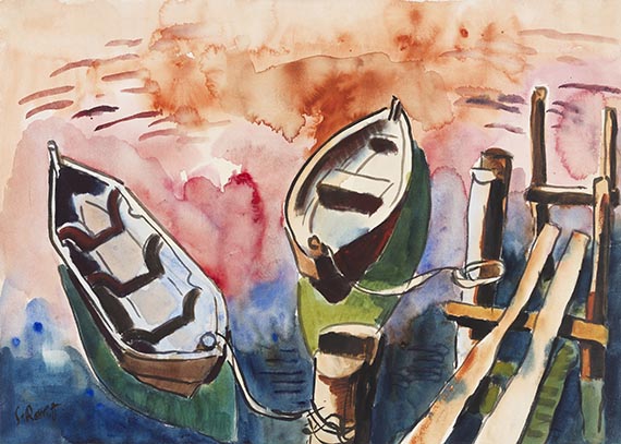 Karl Schmidt-Rottluff - Zwei Ruderboote am Steg