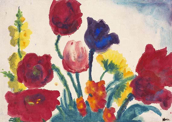 Emil Nolde - Sommerblumen (Mohn, Tulpen, Königskerze)