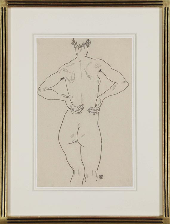 Egon Schiele - Weiblicher Rückenakt, die Hände auf der Hüfte - Frame image
