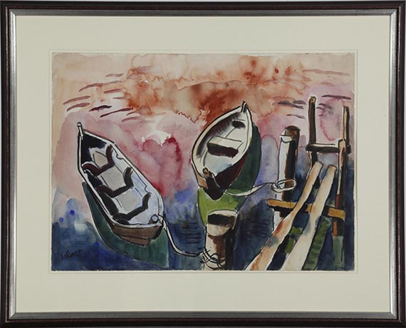 Karl Schmidt-Rottluff - Zwei Ruderboote am Steg - Frame image