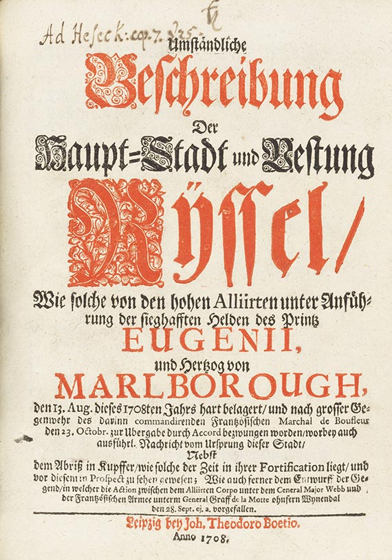   - Umständliche Beschreibung der Haupt-Stadt und Vestung Ryssel - 5 weitere Schriften und Handschrift