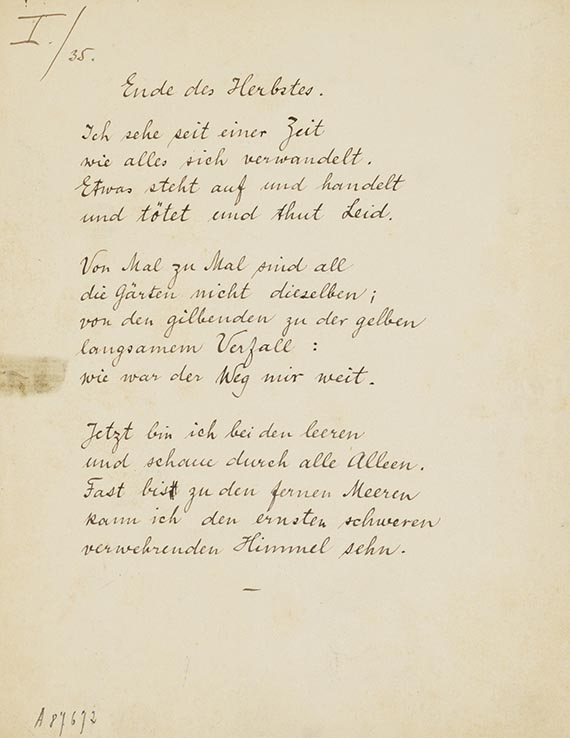 Rainer Maria Rilke - Gedicht: Ende des Herbstes