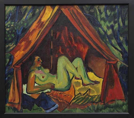 Hermann Max Pechstein - Rotes Zelt mit weiblichem Akt: Danae - Frame image