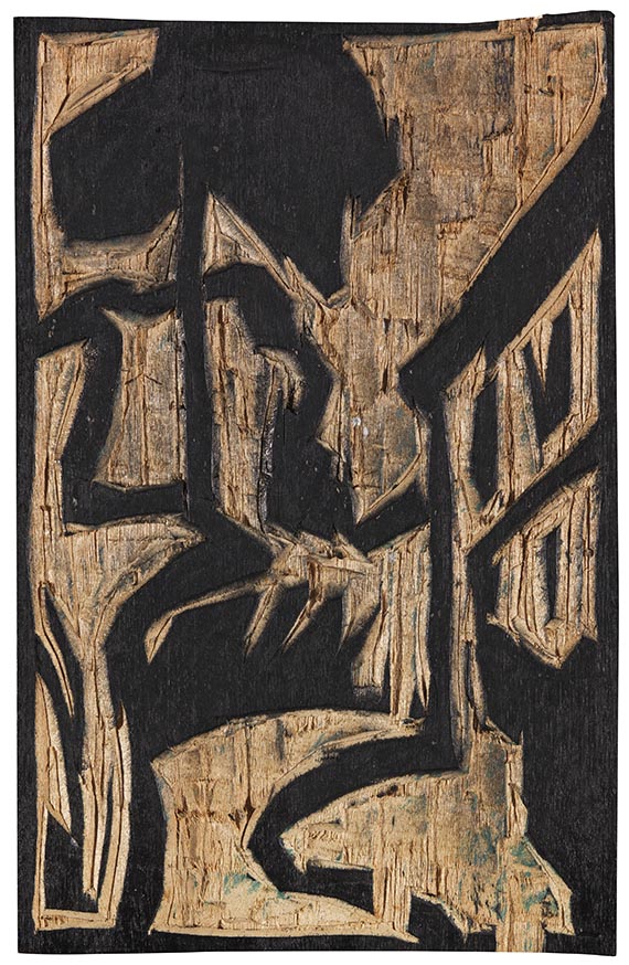 Karl Schmidt-Rottluff - Doppelseitiger Holzstock: Blumenpflückende Frauen. Parkmotiv aus Dangast - 