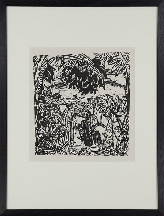 Ernst Ludwig Kirchner - Badeszene unter überhängenden Baumzweigen, Fehmarn - Frame image