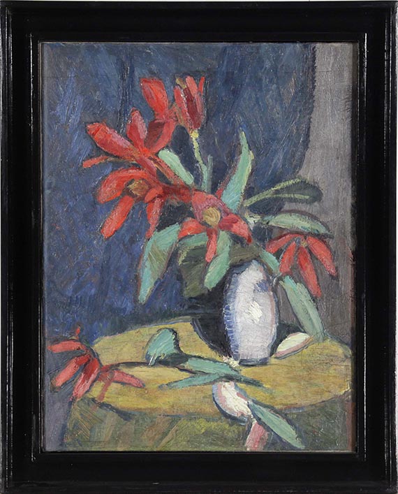 Hermann Stenner - Rote Blumen in weißem Krug - Frame image