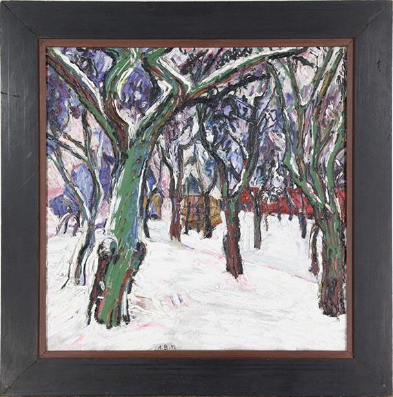 Peter August Böckstiegel - Winterbild mit Bauernhäusern - Frame image