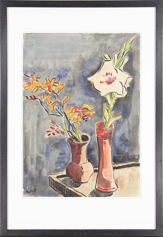 Karl Schmidt-Rottluff - Gladiole und Montbretien in Vasen - Frame image