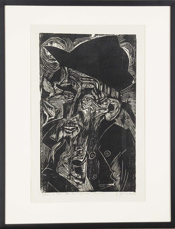 Ernst Ludwig Kirchner - Alter bärtiger Älpler in schwarzem Hut (Kaspar Cadiepolt) - Frame image