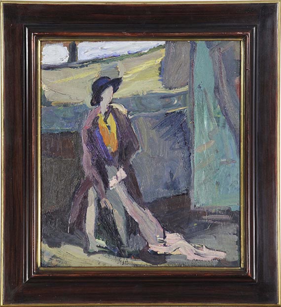 Hermann Stenner - Mädchen mit Pelz auf grünem Grund - Frame image