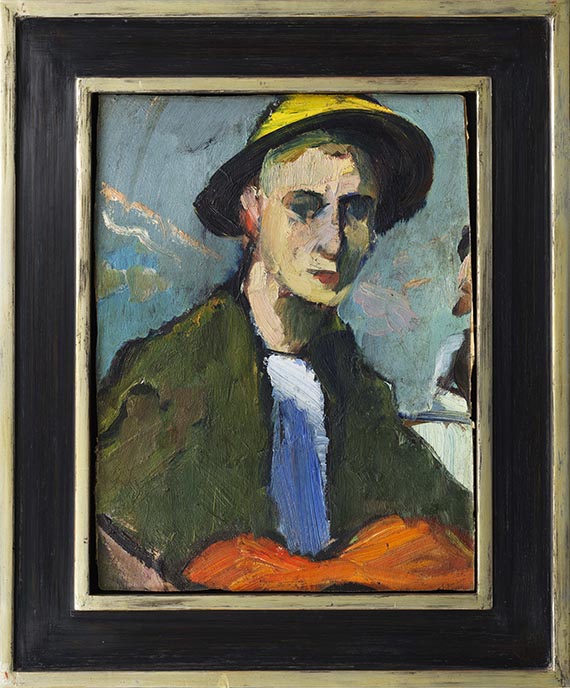 Hermann Stenner - Selbstbildnis mit gelbem Hut - Frame image