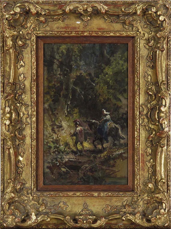 Carl Spitzweg - Kreuzritter mit Dame in Waldlanschaft - Frame image