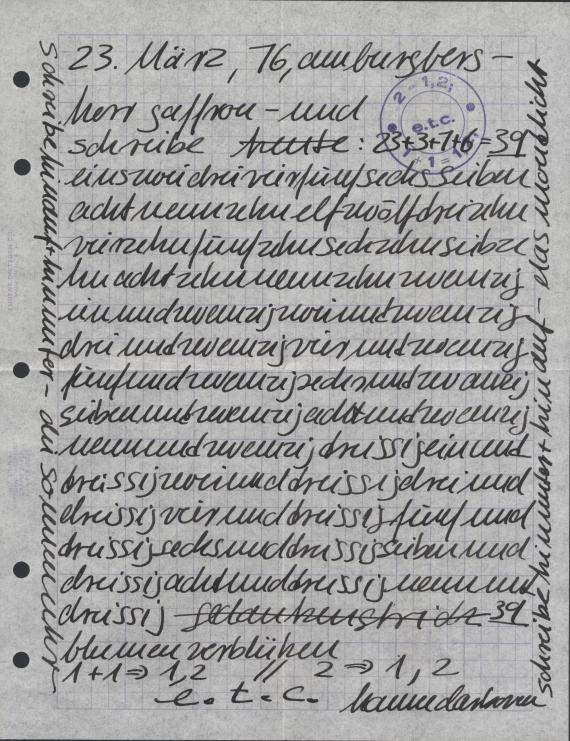 Hanne Darboven - Orig.-Entwurf "Wende >80<". Dabei: Brief an Herrn Gaffron 23. März 1976 - 
