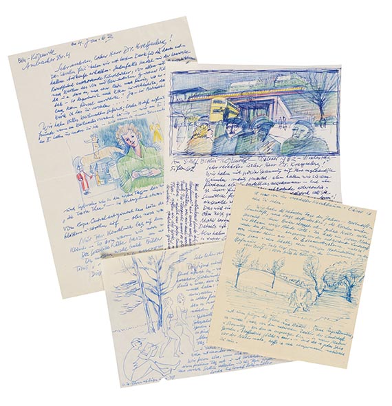 Conrad Felixmüller - Sammlung v. 7 eigh. Briefen tlw. mit Zeichnung und 6 eigh. Postkarten, plus 1 Zeichnung. Dazu 2 Karten von Londa F.