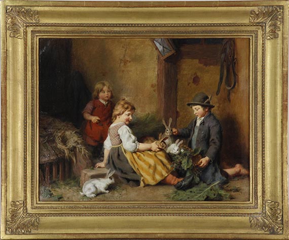 Felix Schlesinger - Kinder mit Hasen im Stall - Frame image