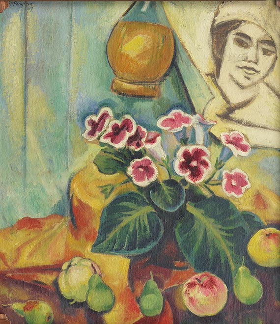 Hermann Max Pechstein - Zwei Badende Frauen / Stillleben mit Gloxinie, Früchten und Bildnis Lotte - 