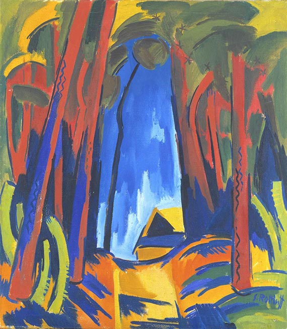 Illustration for: Karl Schmidt-Rottluff, Waldbild, 1921, oil on canvas, Hamburger Kunsthalle. © VG Bild-Kunst, Bonn 2025