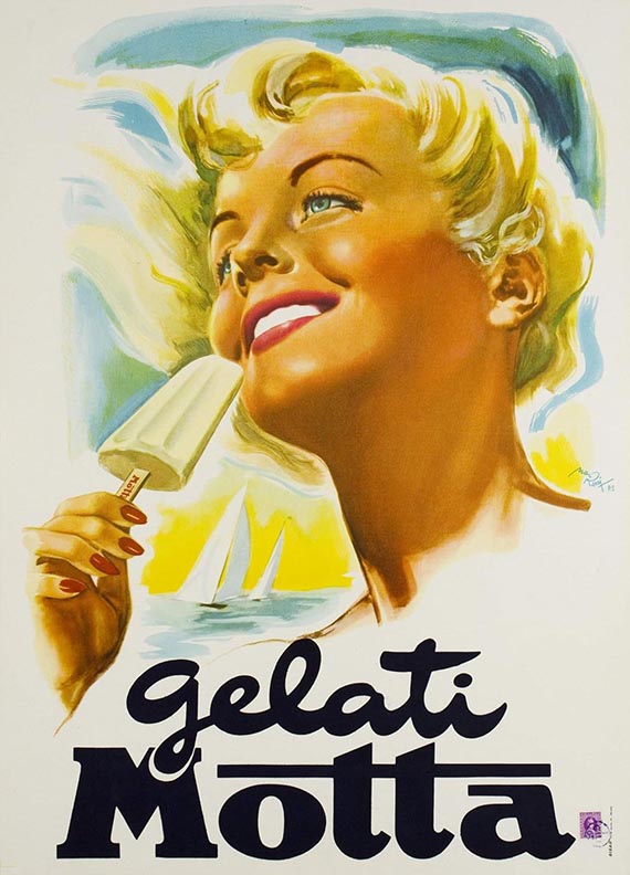 Illustration for: Mario Rossi, Gelati Motta, 1954, poster.