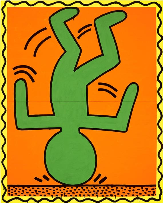 Illustration for: Keith Haring, Untitled, 1982, enamel and DayGlo on metal, in artist's painted frame (229,2 x 182,9 cm), sold at Christie’s, New York, in 2022 for USD 5,820,000.