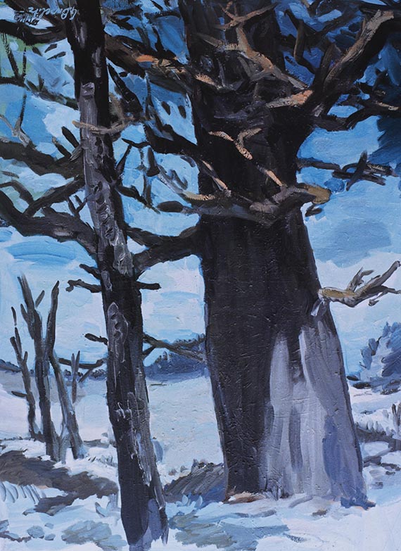 Illustration for: Georg Baselitz, Der Wald auf dem Kopf, 1969, oil on canvas, Museum Ludwig, Cologne. © Georg Baselitz 2025