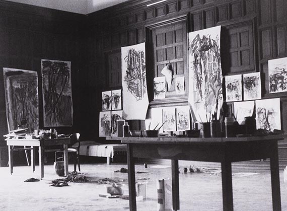 Illustration for: Baselitz's studio at Schloss Derneburg, around 1975. © Georg Baselitz 2025