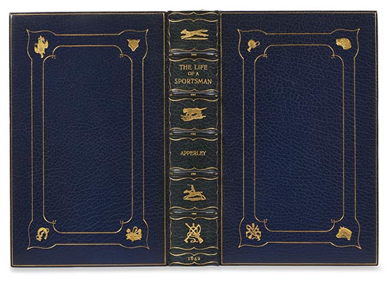 Englische Meistereinbände - Konvolut engl. Literatur mit kol. Tafeln. 5 Werke in 6 Bänden